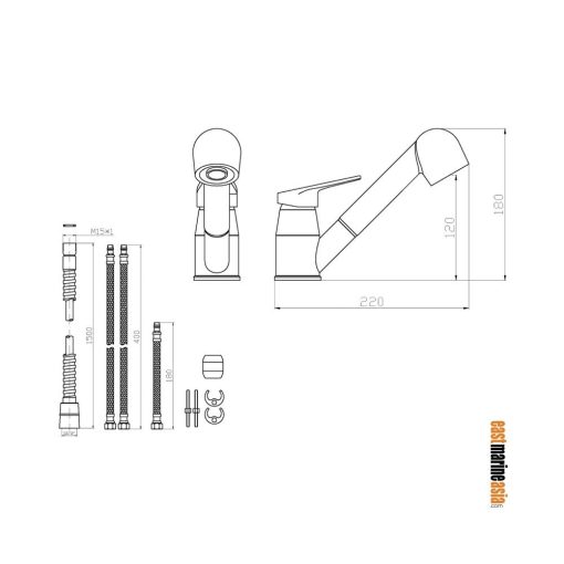 Osculati Olivia Single Control Combined Mixer + Removable Shower - Image 3